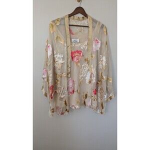 Vintage Silk Burnout 2 Piece Kimono Tank Top Set Sz 12 Floral Sheer Feminine